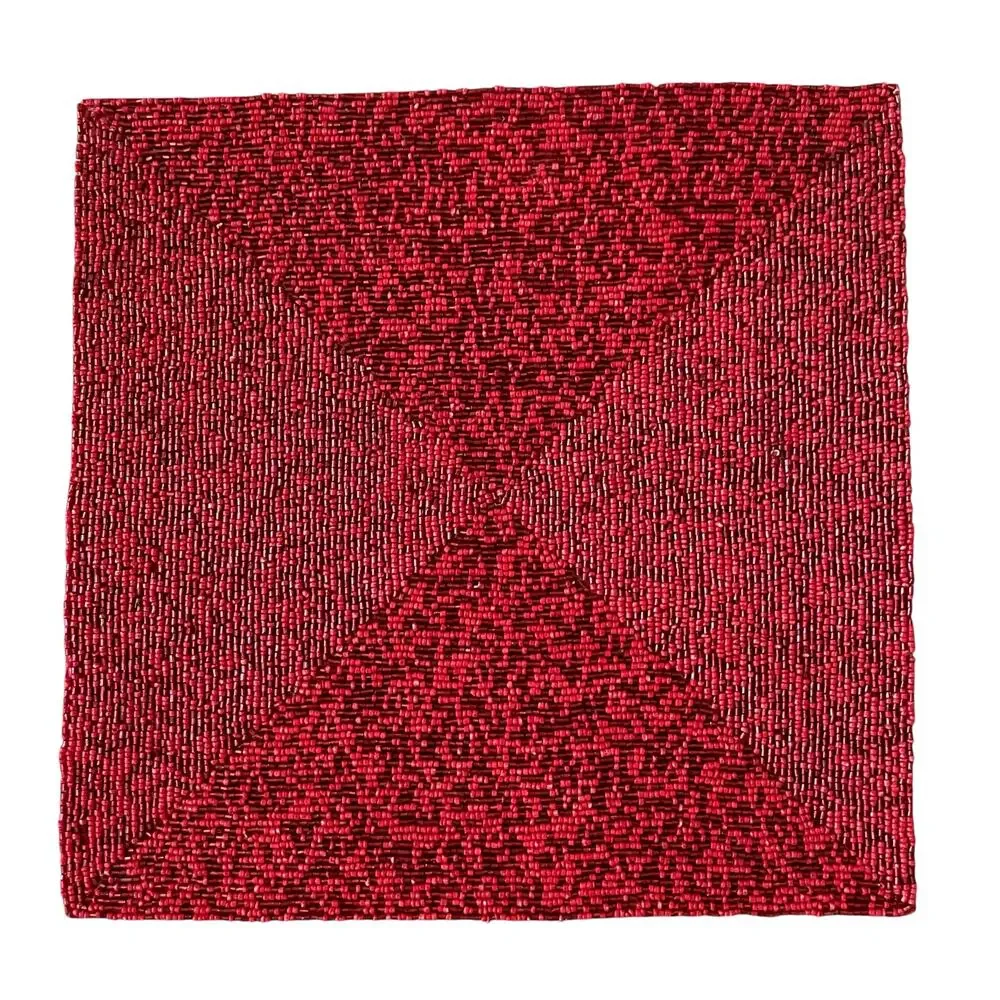 TAHARI Holiday Red Beaded Placemat 14in Square Chic Christmas Designer Decor New